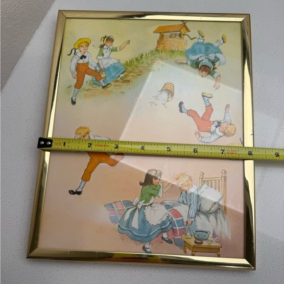 Vintage Nursery Rhyme Framed Decor Jack and Jill Humpty Dumpty Baby Retro Brass - Picture 10 of 14